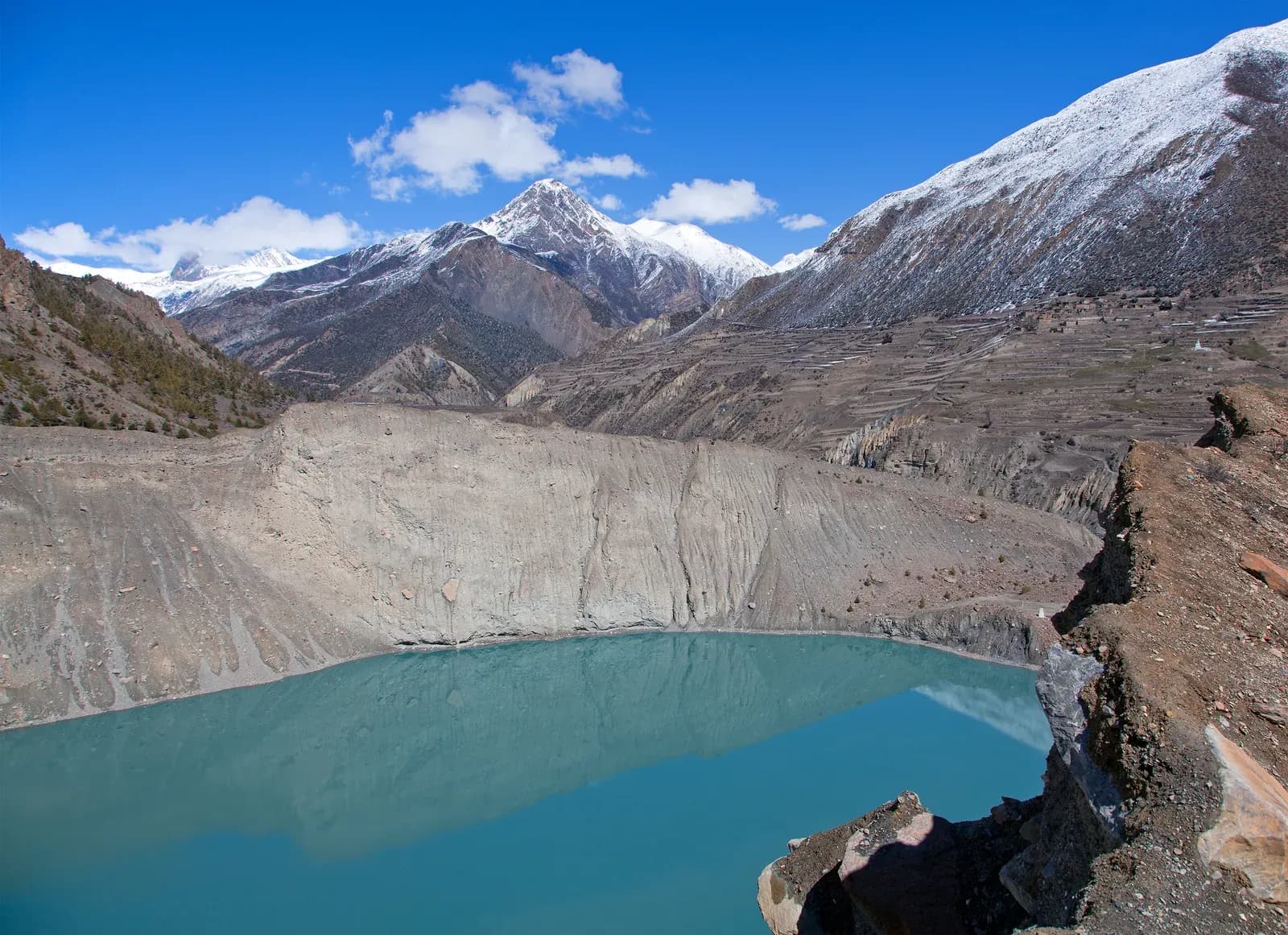 Lake Gangapurna (3500 m) near Sri Kharka to Manang on the Tilicho Lake trek in Nepal