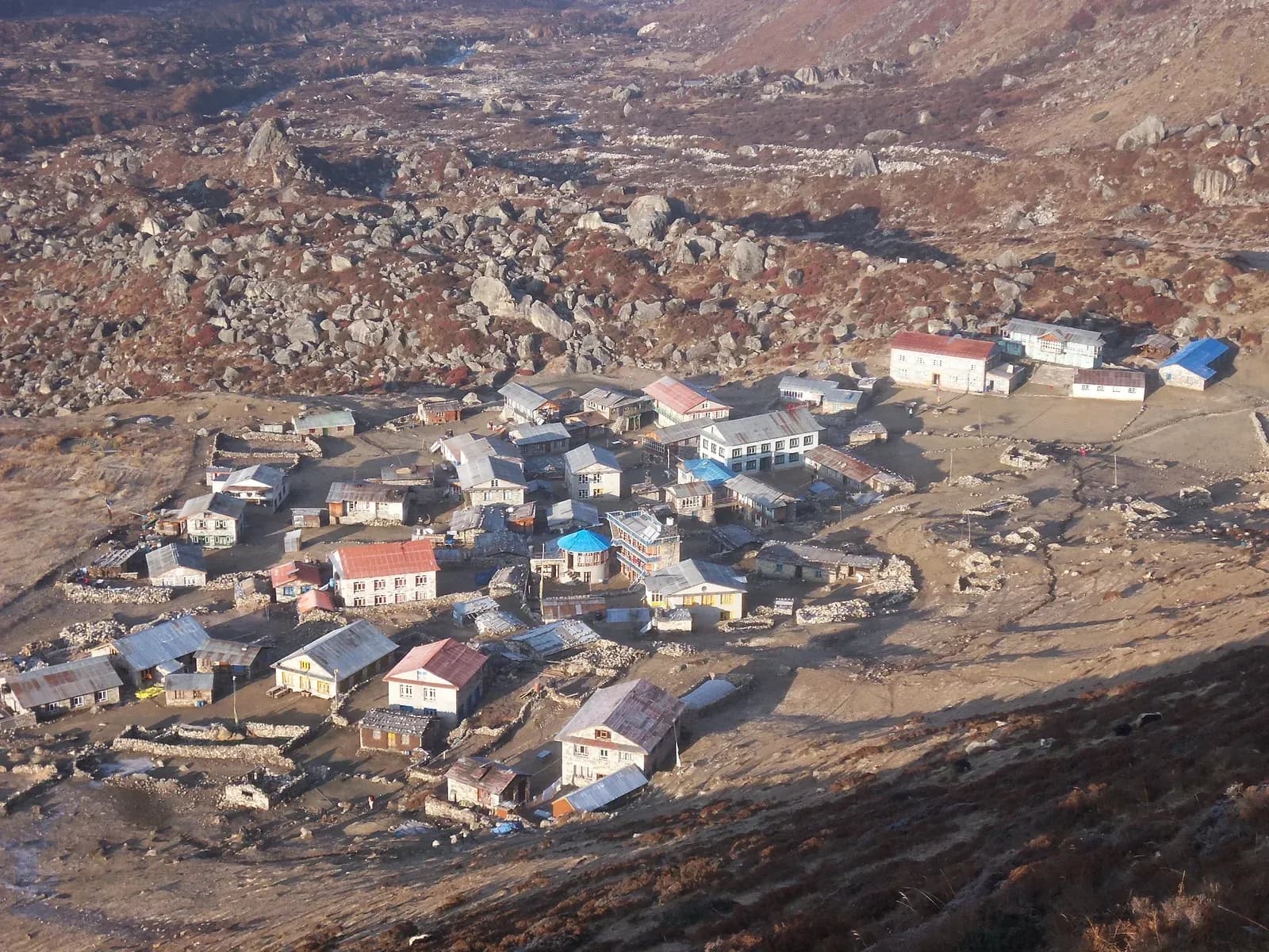 Langtang Village and the open glacial valley on the Langtang Valley trek.