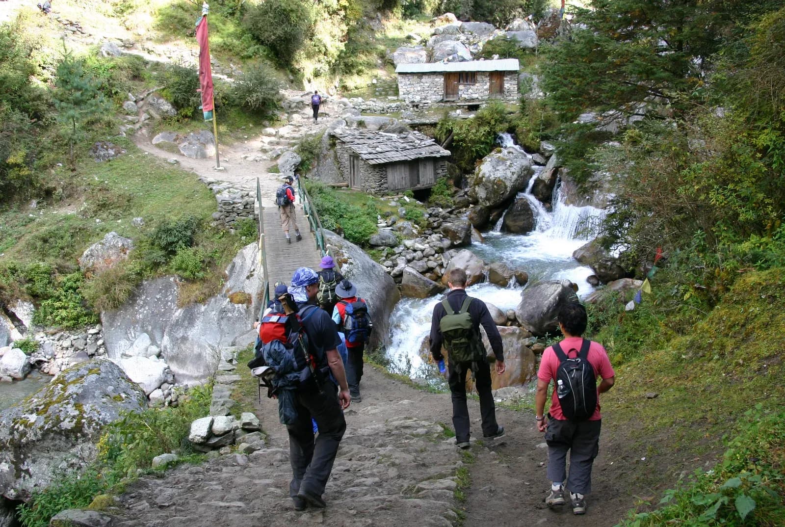 Suspension bridge on the trail to Namche Bazaar during the Everest Base Camp trek.