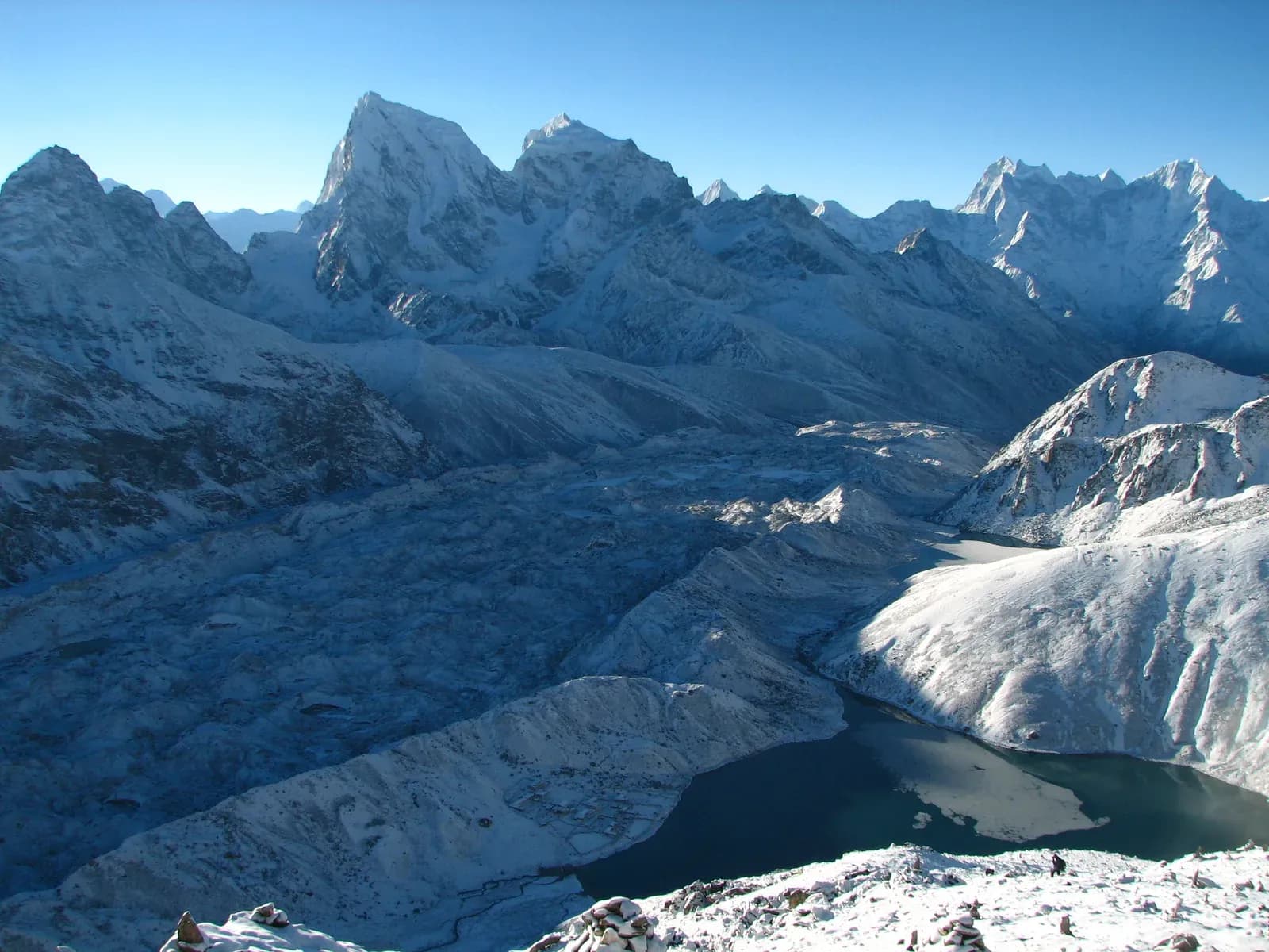 Upper Gokyo Lakes and Ngozumpa Glacier during the EBC and Gokyo Cho La trek.