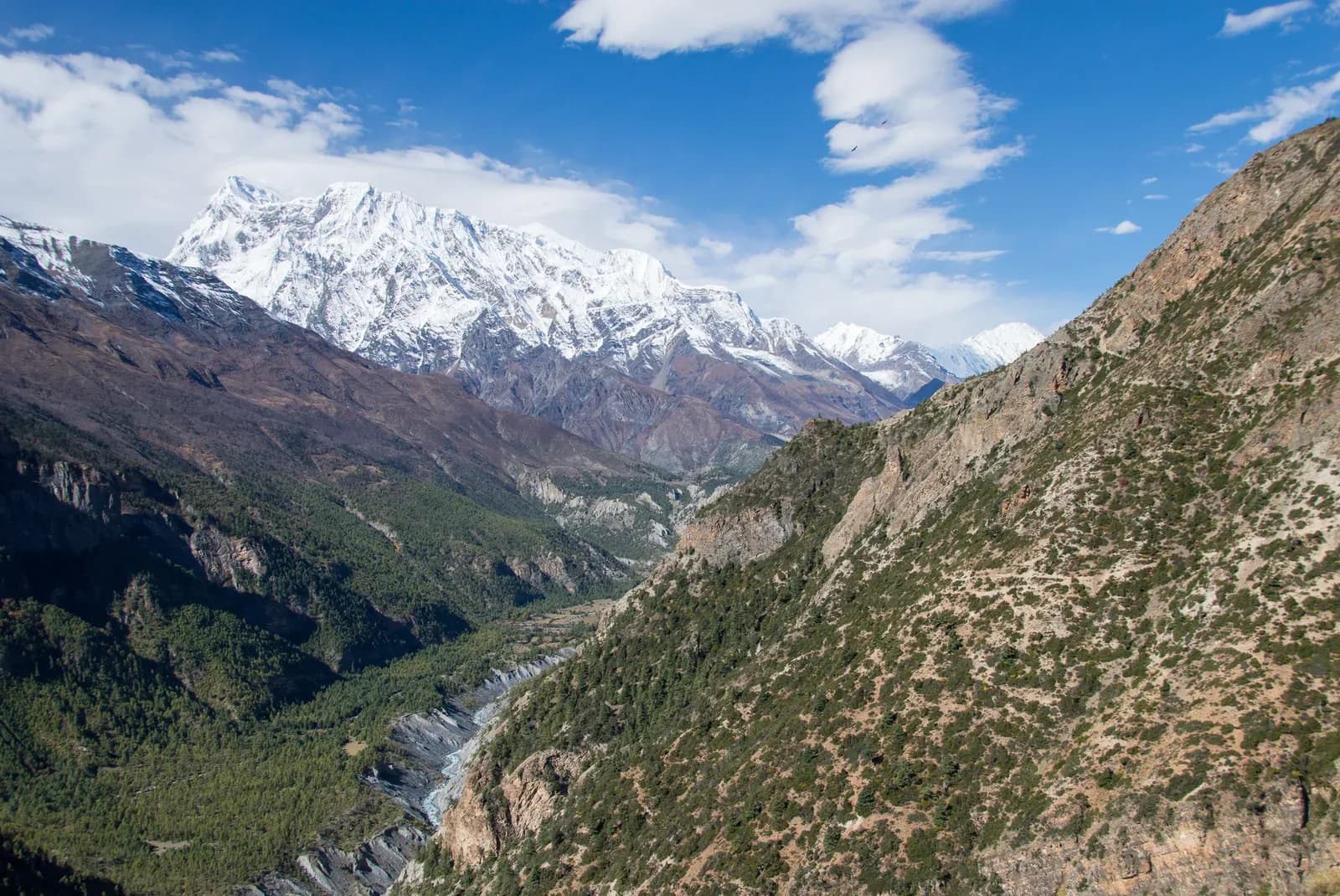Marsyangdi valley, westward near Upper Pisang to Manang via Ghyaru and Ngawal on the Tilicho Lake trek in Nepal