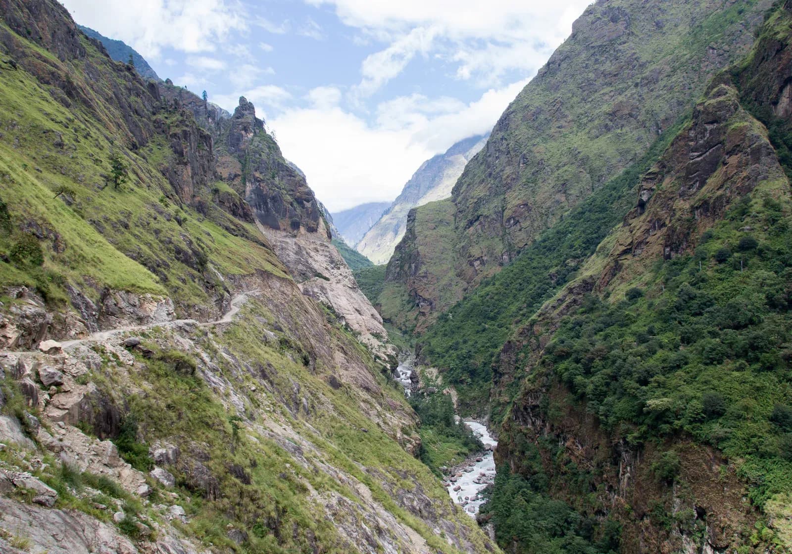 Marsyangdi river valley near Chame to Besisahar, long road out on the Tilicho Lake trek in Nepal