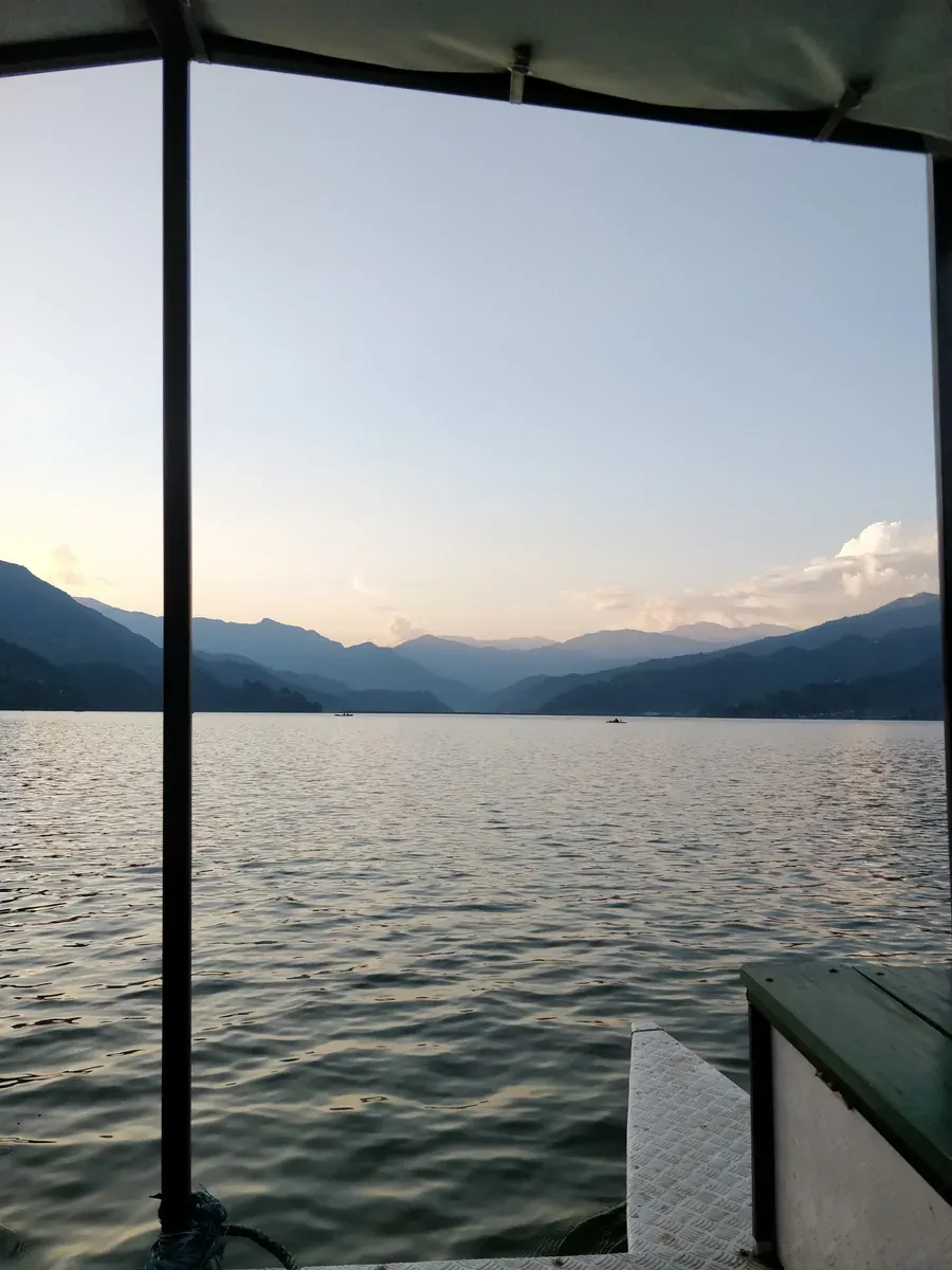 Phewa Lake and the Annapurna skyline in Pokhara after the Jomsom Muktinath trek.