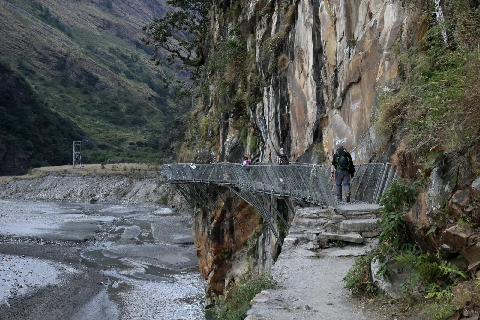 Budhi Gandaki gorge trail between Machha Khola and Jagat on the Manaslu Circuit trek.